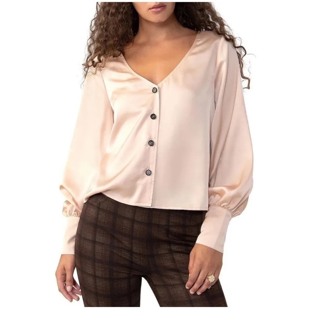 Sanctuary Women's Satin Extended Cuff Blouse Beige, Oatmilk US XS - Picture 6 of 9